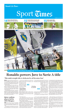 Ronaldo Powers Juve to Serie a Title ‘This Ninth Straight Title Is Dedicated to All Juventus Fans’