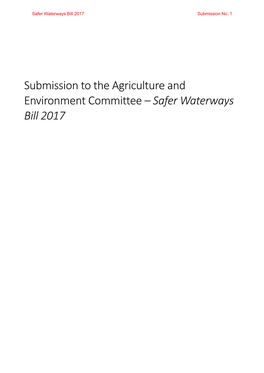 Submission to the Agriculture and Environment Committee – Safer Waterways Bill 2017