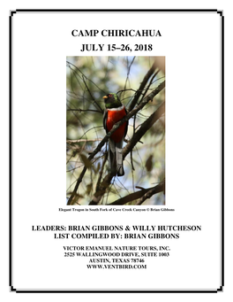 Camp Chiricahua July 15–26, 2018