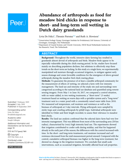 Abundance of Arthropods As Food for Meadow Bird Chicks in Response to Short- and Long-Term Soil Wetting in Dutch Dairy Grasslands