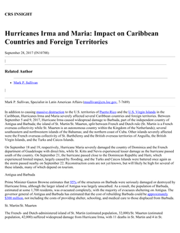 Hurricanes Irma and Maria: Impact on Caribbean Countries and Foreign Territories