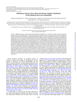 Multilocus Species Trees Show the Recent Adaptive Radiation of the Mimetic Heliconius Butterﬂies