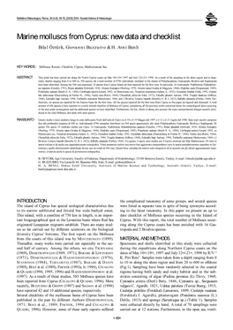 Marine Molluscs from Cyprus: New Data and Checklist Bilal Öztürk, Giovanni Buzzurro & H