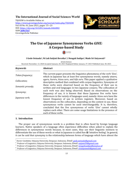 The Use of Japanese Synonymous Verbs GIVE: a Corpus-Based Study