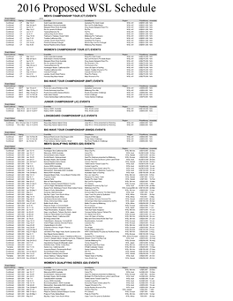 2016 Proposed WSL Schedule