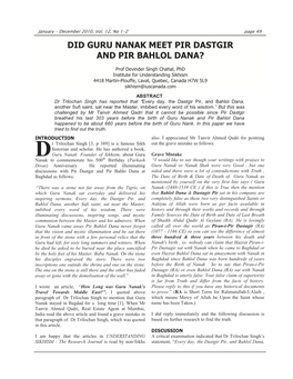 Did Guru Nanak Meet Pir Dastgir and Pir Bahlol Dana?