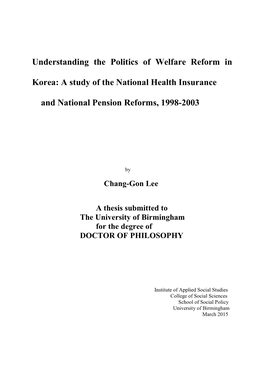 Understanding the Politics of Welfare Reform in Korea