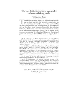 The Pre-Battle Speeches of Alexander at Issus and Gaugamela J