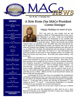 A Note from Our Maco President 2 Elected Officials Training Connie Eissinger Agenda