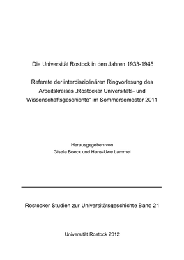 Die Universität Rostock in Den Jahren 1933-1945 Referate Der