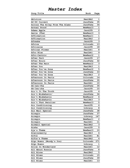 Master Index Song Title Book Page