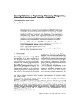 A Taxonomy of Programming Environments and Languages for Novice Programmers