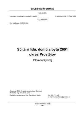 Sčítání Lidu, Domů a Bytů 2001 Okres Prostějov