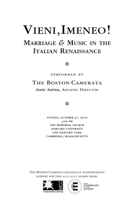 Vieni,Imeneo! Marriage & Music in the Italian Renaissance U