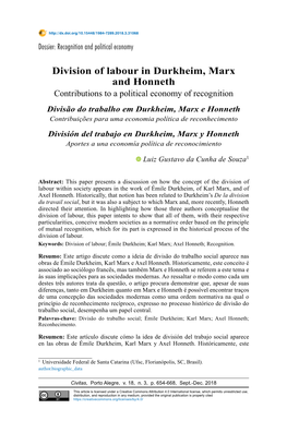 Division of Labour in Durkheim, Marx and Honneth