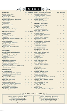 Wine List Our Extensive Wine List Is Designed to Represent the Major Appellations, Varietals, and Best Wineries from Around the World