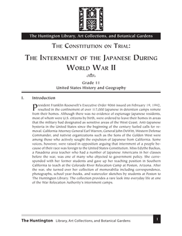 THE INTERNMENT of the JAPANESE DURING WORLD WAR II  Grade 11 United States History and Geography