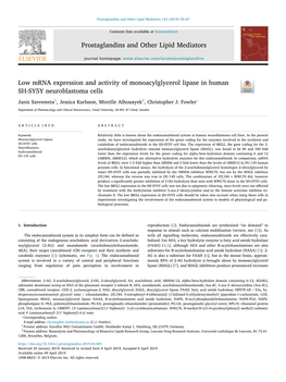 Low Mrna Expression and Activity of Monoacylglycerol Lipase in Human