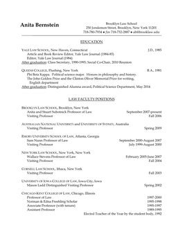 Anita Bernstein 250 Joralemon Street, Brooklyn, New York 11201 718-780-7934 ● Fax 718-732-2887 ● Ab@Brooklaw.Edu