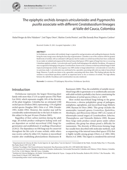 The Epiphytic Orchids Ionopsis Utricularioides and Psygmorchis Pusilla Associate with Different Ceratobasidium Lineages at Valle Del Cauca, Colombia