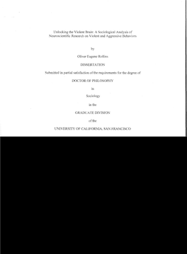 Tin Locking the Violent Brain.; a Sociological Analysis of Newoselent!Fie Research on Violent and Aggressive Behaviors