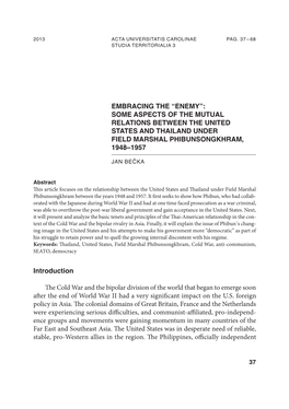 Some Aspects of the Mutual Relations Between the United States and Thailand Under Field Marshal Phibunsongkhram, 1948–1957