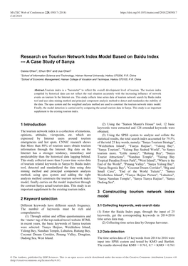 Research on Tourism Network Index Model Based on Baidu Index --- a Case Study of Sanya