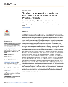 The Changing Views on the Evolutionary Relationships of Extant Salamandridae (Amphibia: Urodela)