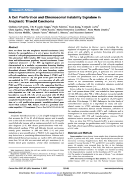 A Cell Proliferation and Chromosomal Instability Signature in Anaplastic Thyroid Carcinoma