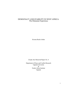 DEMOCRACY and STABILITY in WEST AFRICA: the Ghanaian Experience