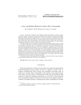 A Fast and Reliable Method for Surface Wave Tomography