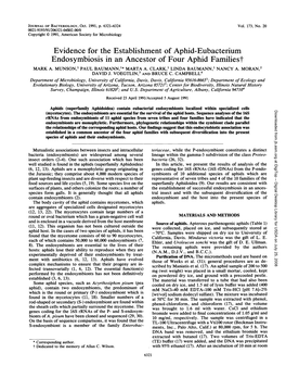 Evidence for the Establishment of Aphid-Eubacterium Endosymbiosis in an Ancestor of Four Aphid Familiest MARK A