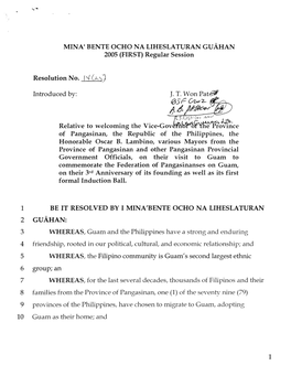 MINA' BENTE OCHO NA LIHESLATURAN GUAHAN 2005 (FIRST) Regular Session