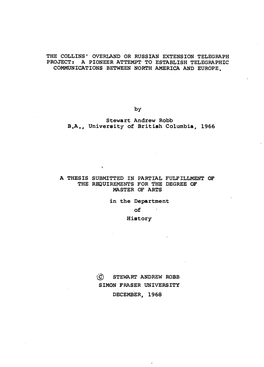 The Collins' Overland Or Russian Extension Telegraph Project : a Pioneer Attempt to Establish Telegraphic Communications Between North America and Europe