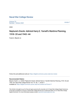 Admiral Harry E. Yarnell's Wartime Planning, 1918–20 and 1943–44