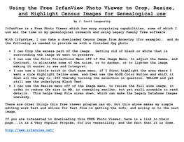 Using the Free Irfanview Photo Viewer to Crop, Resize, and Highlight Census Images for Genealogical Use