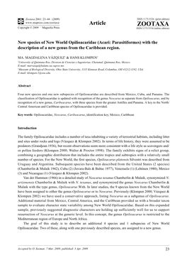 Zootaxa, New Species of New World Opilioacaridae