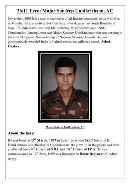 Major Sandeep Unnikrishnan, AC