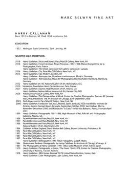 Harry Callahan CV