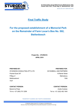 Final Traffic Study for the Proposed Establishment of a Memorial Park