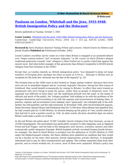 Whitehall and the Jews, 1933-1948: British Immigration Policy and the Holocaust'