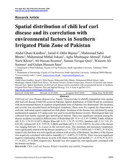Spatial Distribution of Chili Leaf Curl Disease and Its Correlation with Environmental Factors in Southern Irrigated Plain Zone of Pakistan