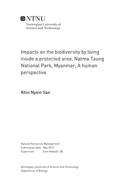 Impacts on the Biodiversity by Living Inside a Protected Area, Natma Taung National Park, Myanmar; a Human Perspective