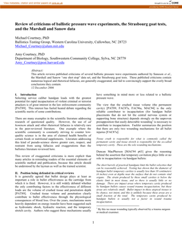 Review of Criticisms of Ballistic Pressure Wave Experiments, the Strasbourg Goat Tests, and the Marshall and Sanow Data