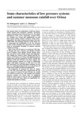 Some Characteristics of Low Pressure Systems and Summer Monsoon Rainfall Over Orissa