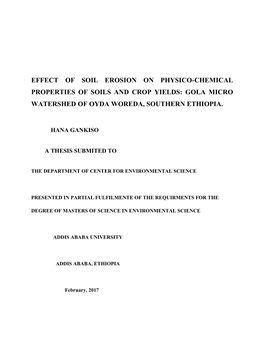 Effect of Soil Erosion on Physico-Chemical Properties of Soils and Crop Yields: Gola Micro