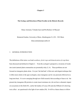 Chapter 3 the Ecology and Detection of Plant Ferality in the Historic