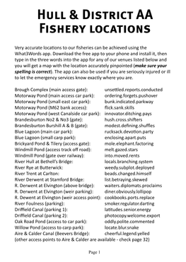 Hull & District AA Fishery Locations