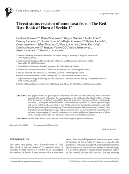 Threat Status Revision of Some Taxa from “The Red Data Book of Flora of Serbia 1”