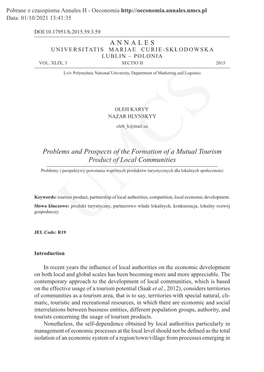 Problems and Prospects of the Formation of a Mutual Tourism Product of Local Communities